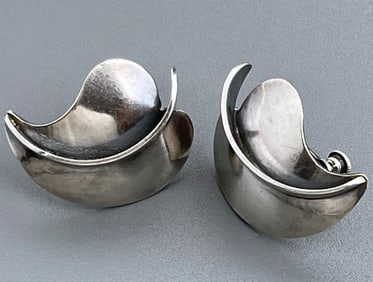 Vintage Stylised Leaf Earrings Marked Sterling