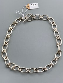 Sterling Silver Choker Oval & Round Link Dog Collar Neck Chain Hallmarked 925 Bar Clasp