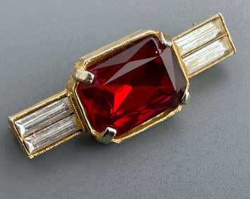 Vintage Accessocraft Art Deco Style Brooch Jeweled Bar Pin