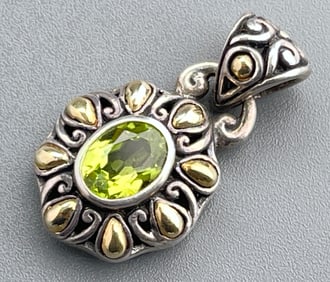 Samuel Benham Sterling Silver 925 18K Gold Gemstone Pendant Marked BJC