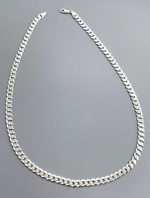 Italian Polished Flat Link Sterling Silver Neck Chain Necklace Marked 925 Italy