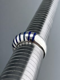 950 Silver Striped LapIs Lazuli Domed Ring Flashed Inlay Stone Higher than Sterling Silver Contest