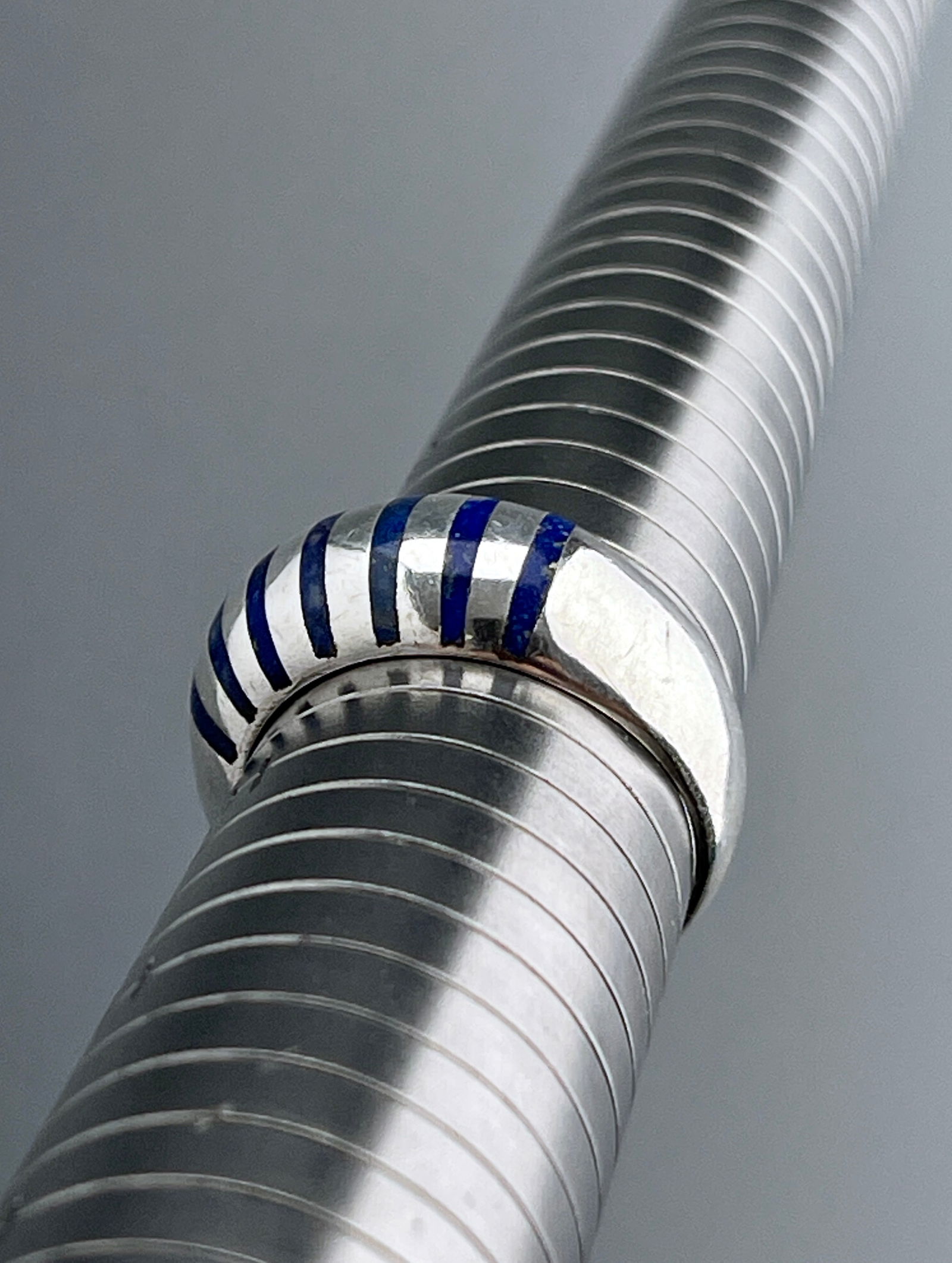 950 Silver Striped LapIs Lazuli Domed Ring Flashed Inlay Stone Higher than Sterling Silver Contest (1 of 5)