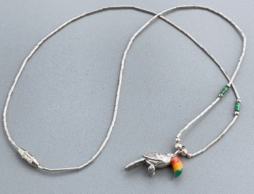 Toucan Charm Pendant Malachite Stone Inlaid Beak Tropical Bird Necklace Apparently Unmarked on