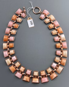 Modern Czech Costume Jewelry Pink on Copper Designer Necklace