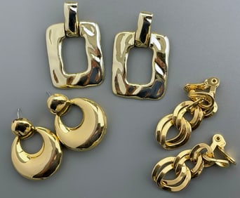 Large Vintage Gold Tone Earrings Clips Mid Century Costume Jewelry 3 Pairs including Monet