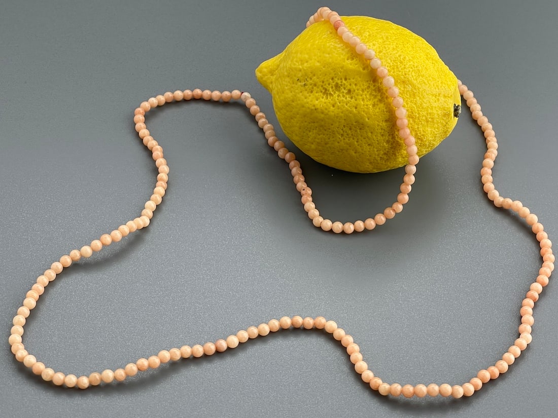 Angel Skin Coral Color Glass Bead Necklace: Angel Skin Coral Color Glass Bead Necklace