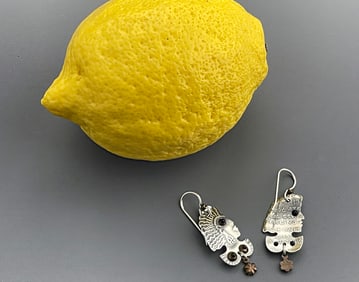 Unusual Cutout Mixed Metal Jeweled Ethnic Woman Profile Earrings with Dangle Drop