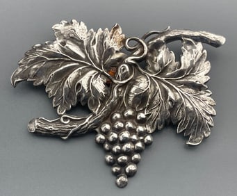 Grape Cluster Large Embossed Relief Brooch