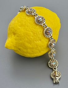 Vintage Coro Rhinestone Jeweled Filigree Link Bracelet
