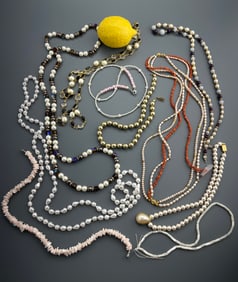 Lot of Faux & Fresh Water Pearl Coral Mother of Pearl Shell Bead Necklaces Lot of 10 Items, some