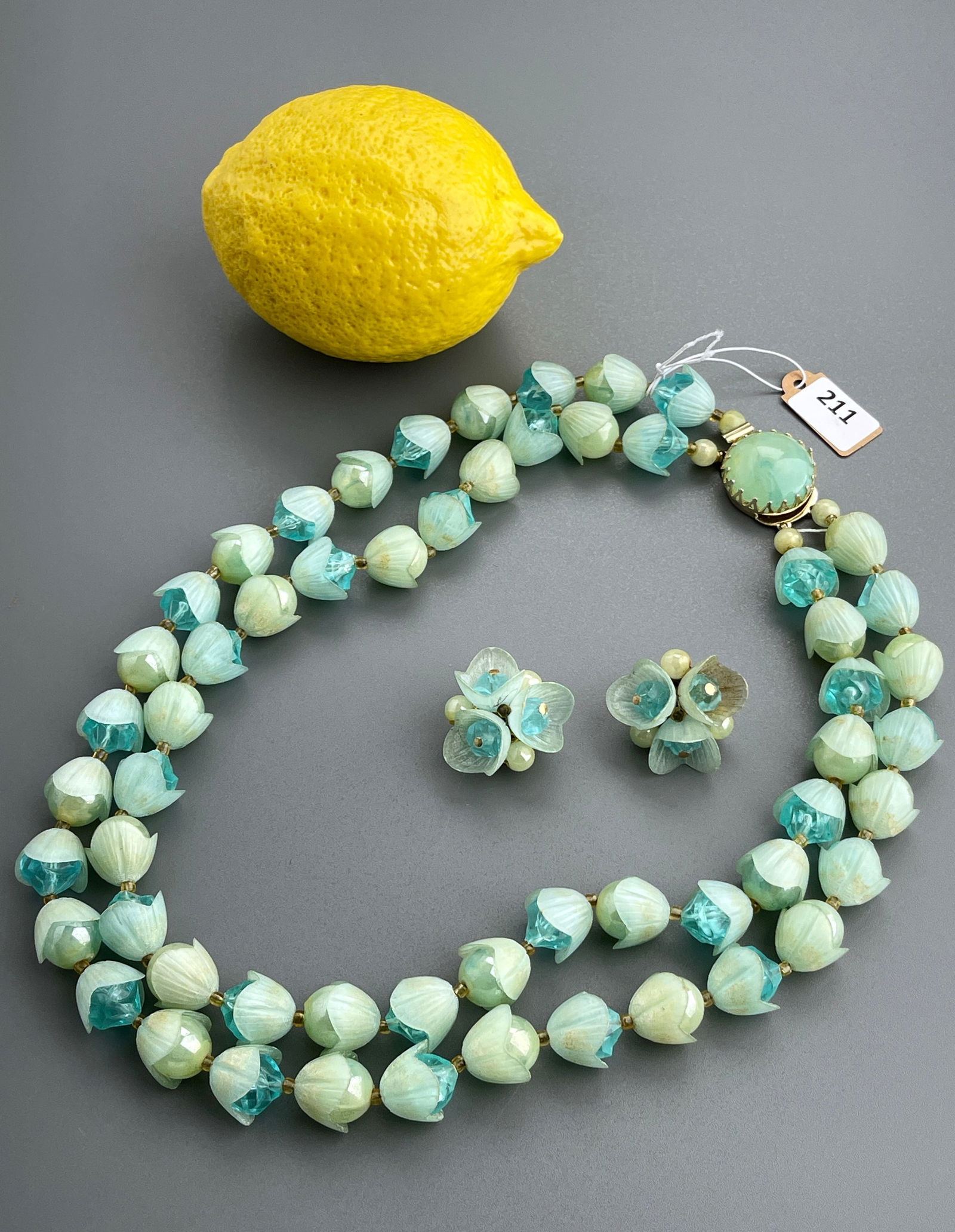 Vintage 60s Plastic Necklace Earrings Garniture Mid Century Costume Jewelry: Vintage 60s Plastic Necklace Earrings Garniture Mid Century Costume Jewelry