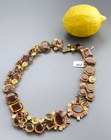 Impressive Massive Amber Yellow Shades Beweled Crystal Necklace