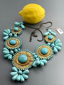 Massive Blue & Gold Costume Jewelry Necklace