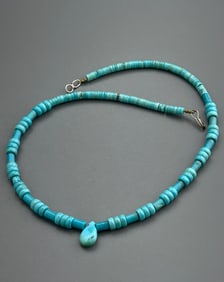 Blue Turquoise Necklace with Tear Drop Center