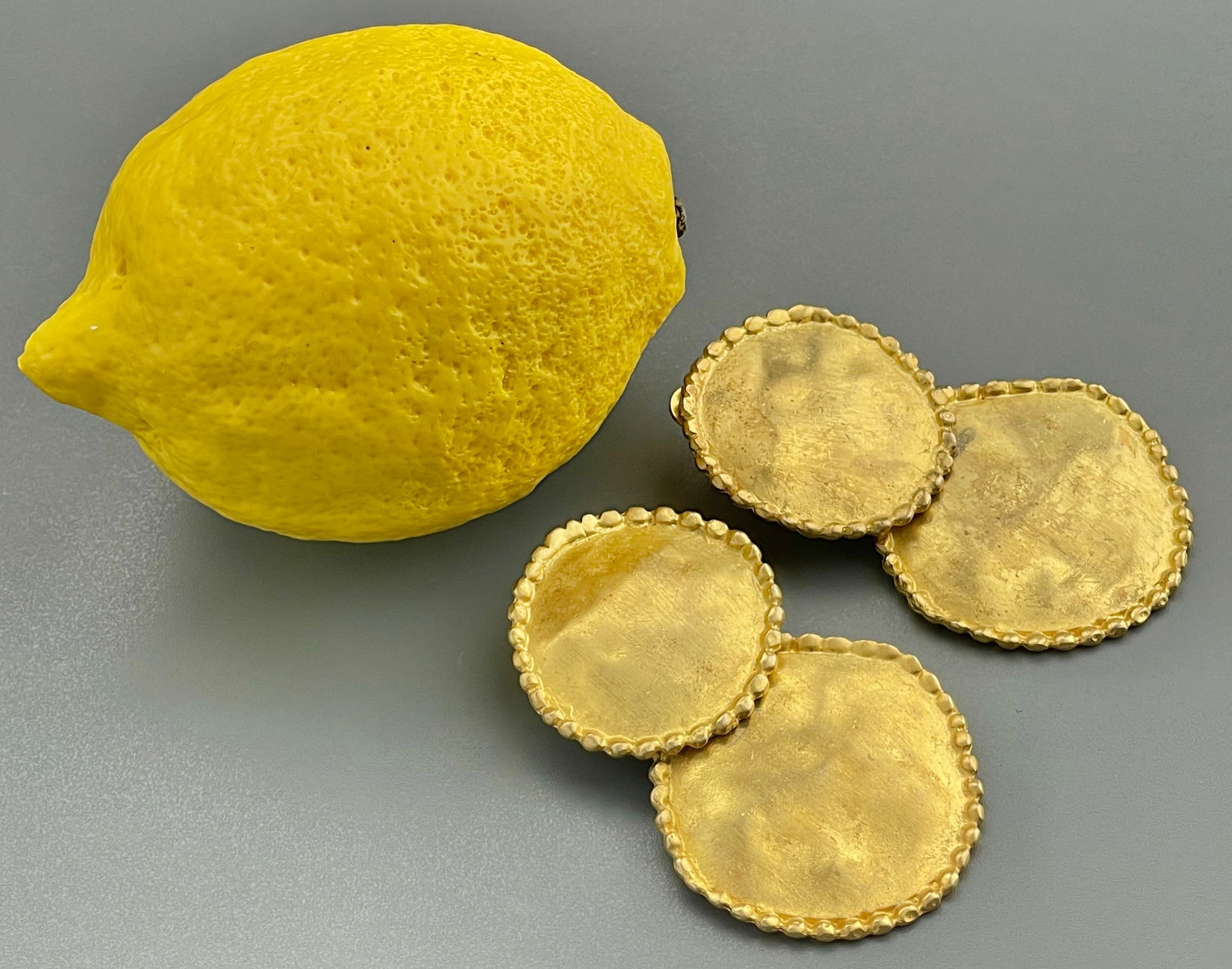 Large Vo Vogue Matte Gold Tone Dangle Clip Earrings Designed by Les Bernard c 1980 s (1 of 3)