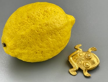 Pre Columbian Style Frog Gold Tone Brooch by Alva Museum Replica