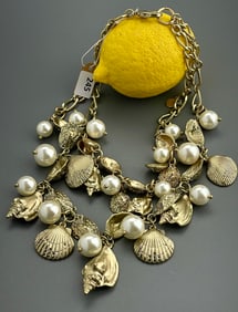 Talbots Faux Pear Jeweled Sea Shell Necklace