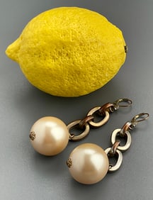Oversized Faux Pearl Drop Earrings Vintage Costume Jewelry