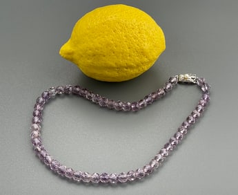 Faceted Amethyst Necklace with Pearl Adorned Silver Clasp