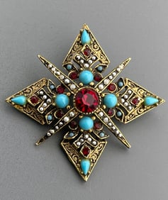 Vintage Arthur Pepper Rhinestones Jeweled Cross Star Brooch Signed ART