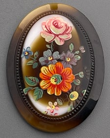 Enamel Painted Floral Brooch Inset