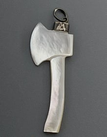 Alcohol Prohibition Carry Nation Hatchet Carved Mother of Pearl Pendant