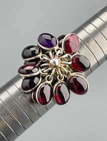 Dangling Cabochon Garnet Sterling Silver Ring Marked 925 for Sterling Silver