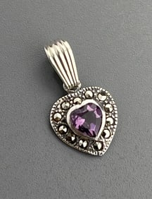 Amethyst Heart Marcasite Sterling Silver Pendant