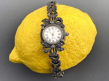 Vintage Sterling Silver Marcasite Watch Bracelet