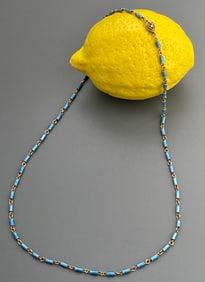 Vintage Chinese Silver Blue Enamel Chain Necklace Gold Vermeil Filigree Clasp
