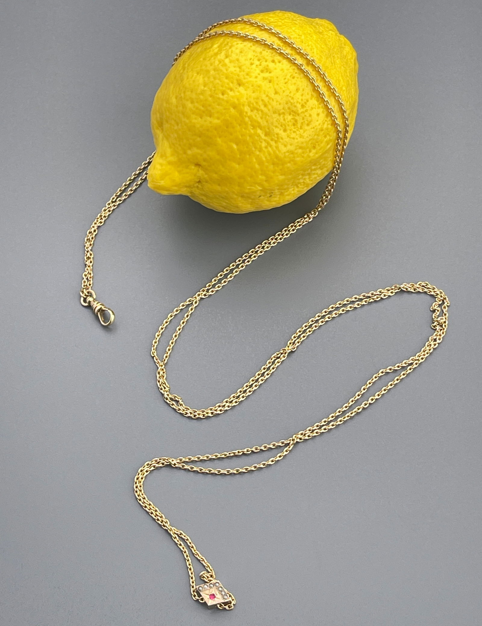 Victorian 14K Gold Long Watch Fob Chain with Jeweled Slide (1 of 7)