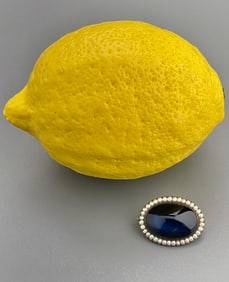 Antique Seed Pearl Blue Cabochon Oval Brooch