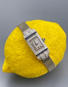 Art Deco Sparkly Diamond Sapphire Watch
