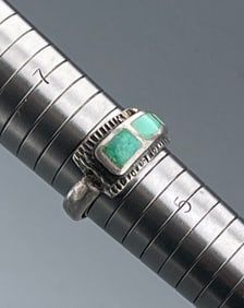 Vintage Navajo Unusual Design Inlay Band Old Native American Ring