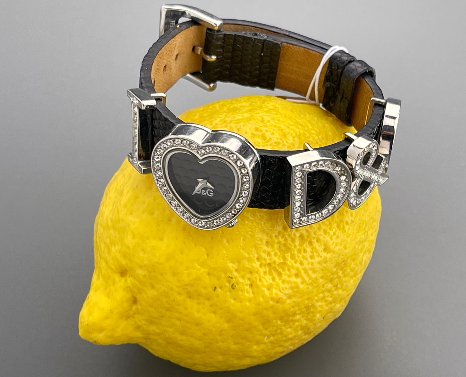 Dolce & Gabbana I Love D&G Watch Black Band Jeweled Slide Quartz Black Dial Watch: Dolce & Gabbana I Love D&G Watch Black Band Jeweled Slide Quartz Black Dial Watch