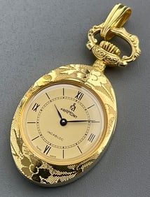 Vintage Gold Tone Open Face Oval Pendant Swiss Watch Framont Incabloc Wind Up Mechanical Movement