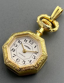 Gold Tone Swiss Octagon Pendant Watch Old Stock Never Used Framont Incablock Wind Up Mechanical