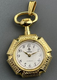 Fancy Victorian Style Gold Tone Pendant Watch with Lady Profile Swiss Made Quality Mechanical