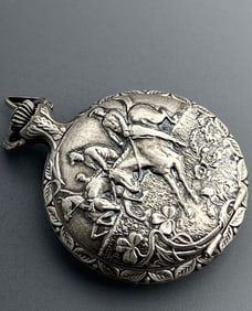 Horse Jumping Over Fence Bounce Racing Hunting Case Pocket Watch Figural Swiss Derby Pocket Watch