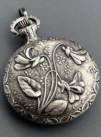 Croquet Art Nouveau Swiss Hunter Case Pocket Watch Art Nouveau Style Flower Back