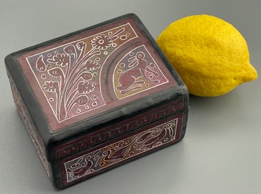 Folk Art Carved Hare Wooden Hinged Trinket Box