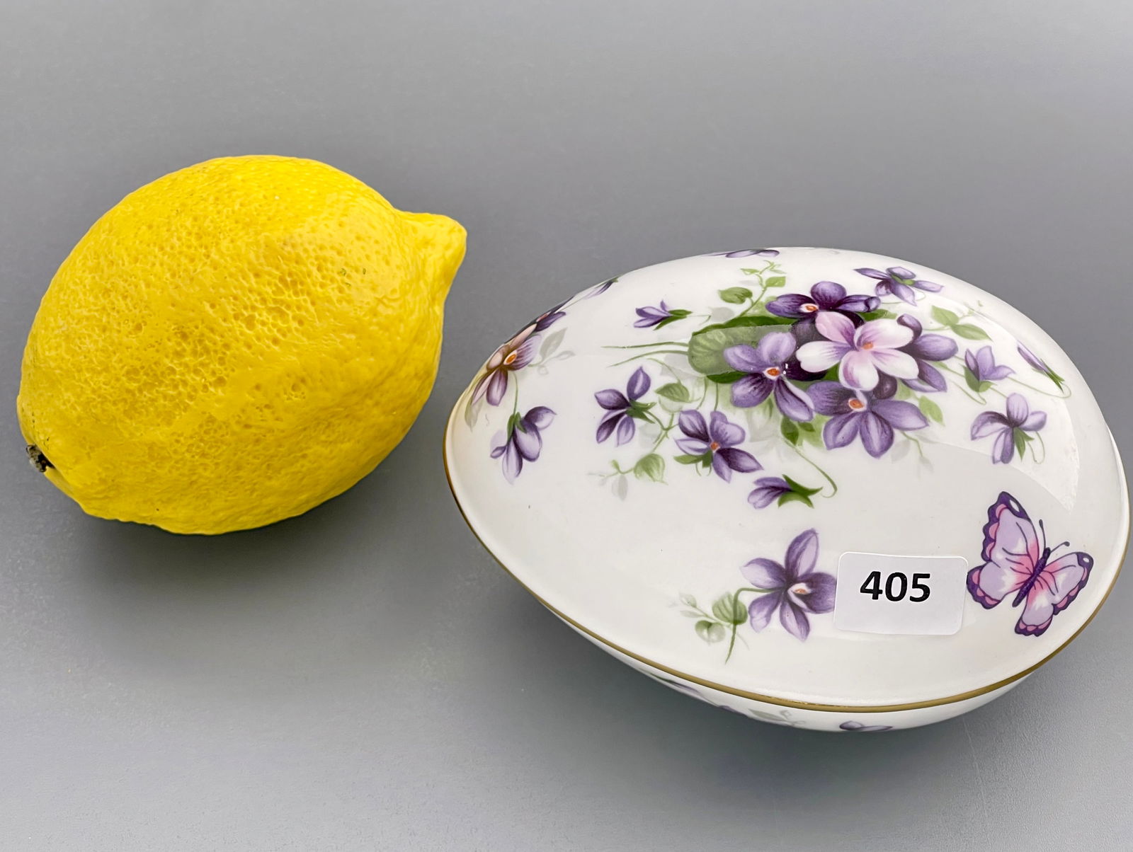 Aynsley Porcelain Egg Shaped Trinket Box Wild Violets (1 of 3)