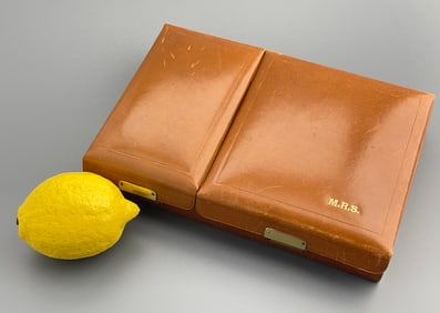 Vintage Leather Vanity Gentleman Dressing Traveling Jewelry Box