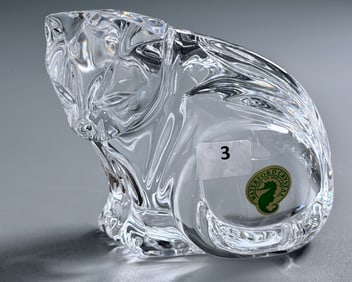 Waterford Crystal Cat Figurine Signed by Tom Connolly Vintage Figural Irish Glass Paperweight Dated
