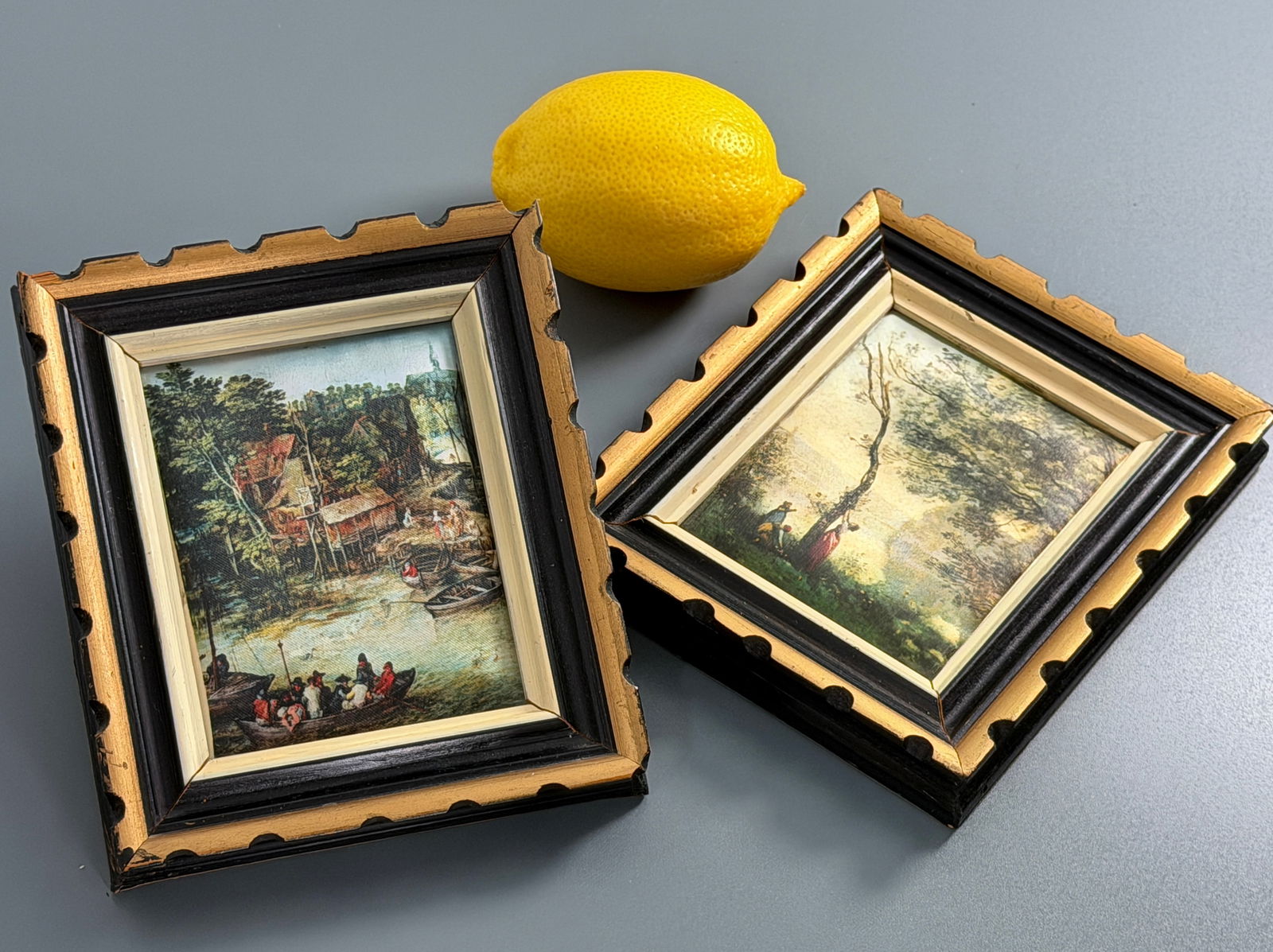 Vintage Italian Framed Silk Miniatures Sold as a Pair (1 of 7)