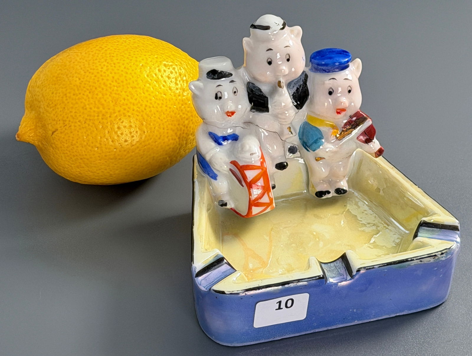 Vintage Walt Disney Cigarette Ashtray Three Little Pigs Musical Band Lustreware Porcelain Made in (1 of 5)