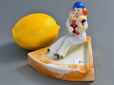 Vintage Art Deco Period Pierrot Clowness Figural Porcelain Ashtray Made in Japan