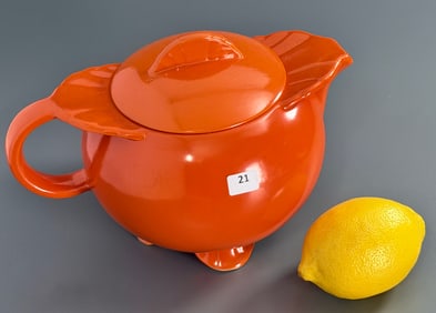 Caliente Tangerine Red Large Teapot Paden City Pottery