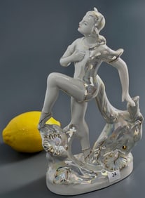 Vintage Russian Art Deco Dancer Verbilki Manufacture Iridescent Glaze Porcelain Figurine